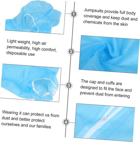 Veemoon Disposable One-Piece Protective Coveralls Hood Non-Woven Fabric Size L for Height 165-170cm Isolation Labor Suit for Safety and Protection in Kuwait