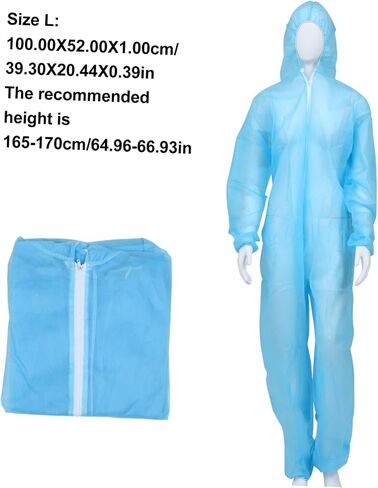 PRETYZOOM Disposable Protective Coveralls Hood Non-Woven Fabric Elastic Cuffs and Ankles Size L (Height 165-170cm) Breathable Safety Suit for Work and Lab Use in Kuwait