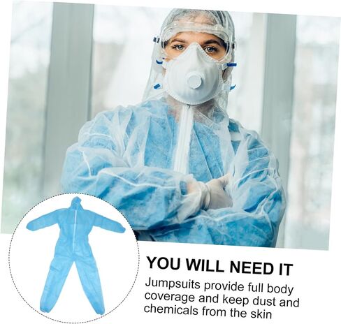 PRETYZOOM Disposable Protective Coveralls Hood Non-Woven Fabric Elastic Cuffs and Ankles Size L (Height 165-170cm) Breathable Safety Suit for Work and Lab Use in Kuwait