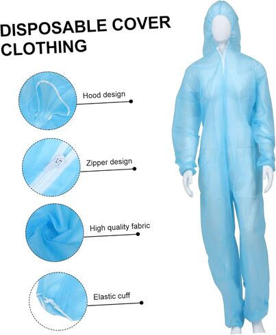 PRETYZOOM Disposable Protective Coveralls Hood Non-Woven Fabric Elastic Cuffs and Ankles Size L (Height 165-170cm) Breathable Safety Suit for Work and Lab Use in Kuwait