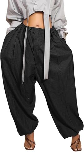 Vakkest Women's Baggy Tapered Pants High Waisted Wide Leg Business Casual Cargo Trousers Jogger with Pockets in Kuwait