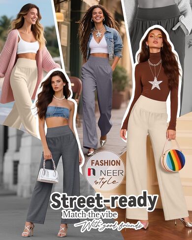 Neer 4 Pack Women's Wide Leg Yoga Pants, High Waist Casual Soft Sweatpants Loose Comfy Lounge Trousers with Pockets(Black, Khaki, Dark Brown, Cream,X-Large) in Kuwait