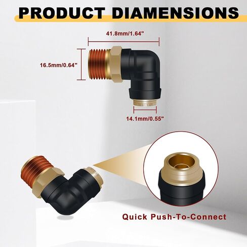 Siptenk 3/8"OD x 3/8"NPT الكوع DOT ادفع لتوصيل التركيبات 5 قطعة للشاحنة | خرطوم كوع 90 درجة، تجهيزات خط الهواء، معتمدة من وزارة النقل، PTC/PTCR والنحاس، لنظام الهواء في صناعة المقطورات in Kuwait
