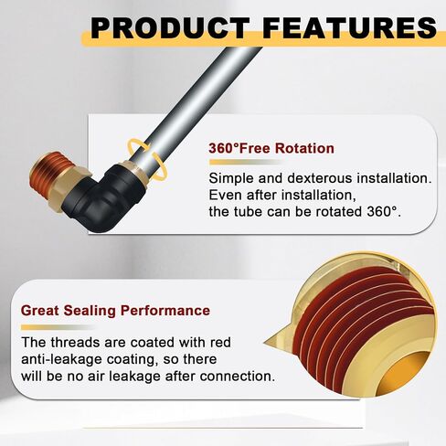 Siptenk 3/8"OD x 3/8"NPT الكوع DOT ادفع لتوصيل التركيبات 5 قطعة للشاحنة | خرطوم كوع 90 درجة، تجهيزات خط الهواء، معتمدة من وزارة النقل، PTC/PTCR والنحاس، لنظام الهواء في صناعة المقطورات in Kuwait