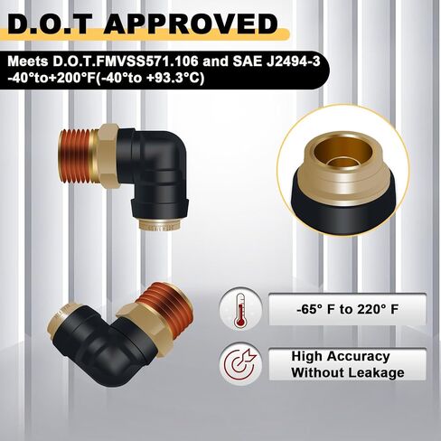 Siptenk 3/8"OD x 3/8"NPT الكوع DOT ادفع لتوصيل التركيبات 5 قطعة للشاحنة | خرطوم كوع 90 درجة، تجهيزات خط الهواء، معتمدة من وزارة النقل، PTC/PTCR والنحاس، لنظام الهواء في صناعة المقطورات in Kuwait