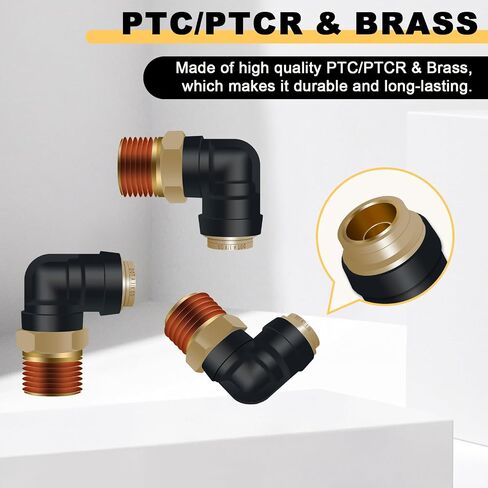 Siptenk 3/8"OD x 3/8"NPT الكوع DOT ادفع لتوصيل التركيبات 5 قطعة للشاحنة | خرطوم كوع 90 درجة، تجهيزات خط الهواء، معتمدة من وزارة النقل، PTC/PTCR والنحاس، لنظام الهواء في صناعة المقطورات in Kuwait