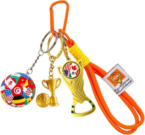 Soccer Fan Keychain Set 4PCS, Global Ball Ornament, Cup Decor, Bottle Opener Pendant & Lanyard in Kuwait