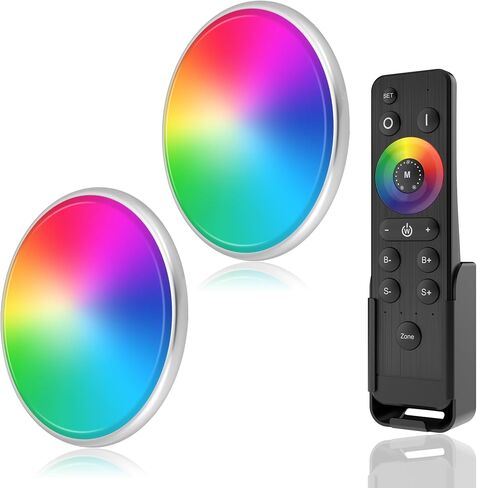 طقم مصابيح داخلية للقارب HUSUKU GT6-2، 4.5 بوصة RGB 1000LM LED أضواء بحرية بحرية، IP65 12V 10W ضوء قبة القارب المعدني، تجميع لاسلكي والتحكم في ضوء السقف للمزامنة التلقائية لجانب سطح اليخت in Kuwait