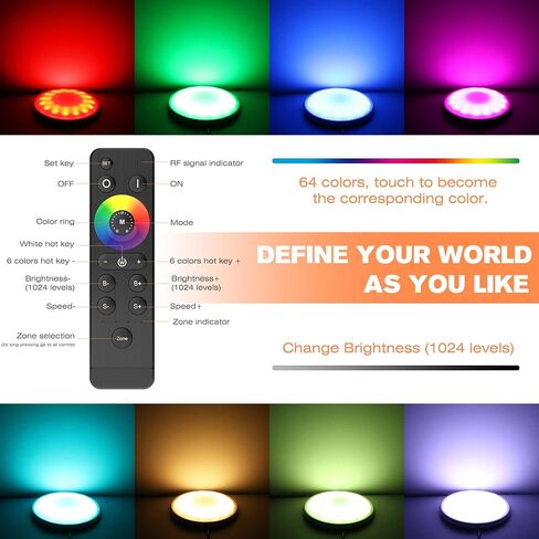 طقم مصابيح داخلية للقارب HUSUKU GT6-2، 4.5 بوصة RGB 1000LM LED أضواء بحرية بحرية، IP65 12V 10W ضوء قبة القارب المعدني، تجميع لاسلكي والتحكم في ضوء السقف للمزامنة التلقائية لجانب سطح اليخت in Kuwait