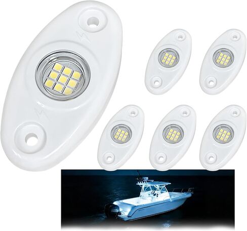 أضواء LED للقوارب البحرية، مصابيح داخلية للقوارب مقاومة للماء، مثبتة على السطح للقوارب العائمة، باس كاياك، يخت 12 فولت/24 فولت (6 قطع بيضاء) in Kuwait