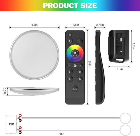 طقم مصابيح داخلية للقارب HUSUKU GT6-2، 4.5 بوصة RGB 1000LM LED أضواء بحرية بحرية، IP65 12V 10W ضوء قبة القارب المعدني، تجميع لاسلكي والتحكم في ضوء السقف للمزامنة التلقائية لجانب سطح اليخت in Kuwait