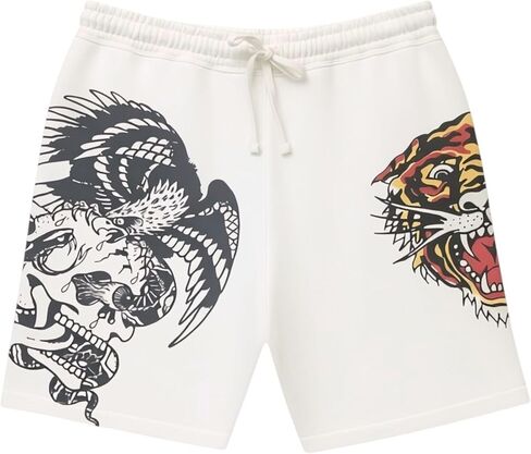 ED HARDY Men’s Tiger Fleece Sweat Shorts in Ivory EHM8100-17 in Kuwait