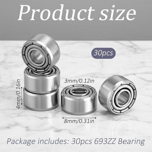 Double Shielded Deep Groove Ball Bearings, 30Pcs 3mm x 8mm x 4mm 693ZZ Ball Bearings, High Speed Silent Miniature Carbon Steel Bearing for Skateboards, Motorcycles, Bicycles in Kuwait