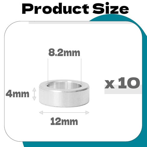 10Pcs M8 Aluminum Spacers, Metal Spacer Aluminum Round 8.2mm ID x 12mm OD x 4mm L Thickness Screw Standoff for M8 Screw Bolts Silver in Kuwait