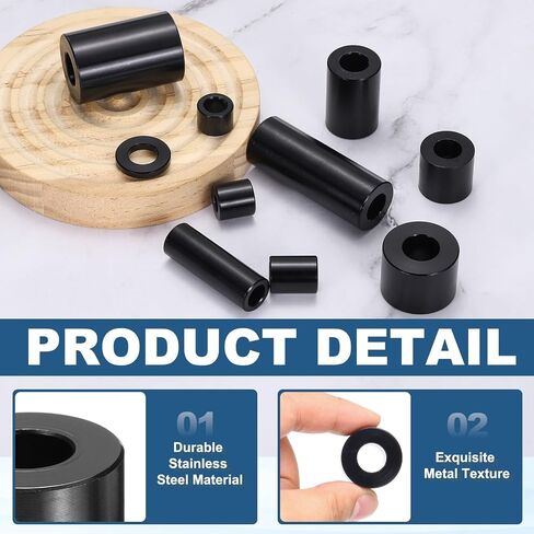 MECCANIXITY 8 قطع M12 فواصل معدنية، M12 x 1 "OD x 1" L فاصل ألومنيوم مستدير غير مترابطة جلبة نهائية عادية للبراغي اللولبية، أسود in Kuwait