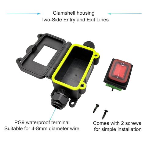 IP65 Waterproof Inline Cord Switch DC 12V-24V 30A DPST 4Pin 2 Position On Off Outdoor Toggle Switch with Red Light Rocker Button,Two-Side Entry & Exit Line in Saudi Arabia