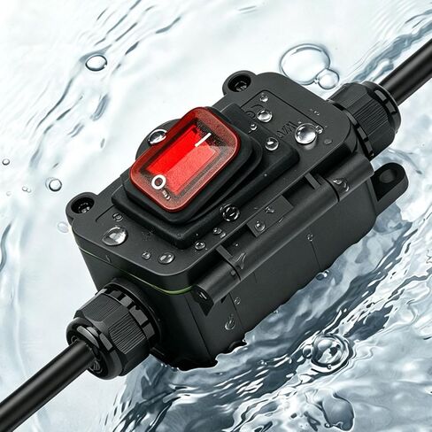 IP65 Waterproof Inline Cord Switch DC 12V-24V 30A DPST 4Pin 2 Position On Off Outdoor Toggle Switch with Red Light Rocker Button,Two-Side Entry & Exit Line in Saudi Arabia