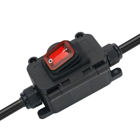 IP65 Waterproof Inline Cord Switch DC 12V-24V 30A DPST 4Pin 2 Position On Off Outdoor Toggle Switch with Red Light Rocker Button,Two-Side Entry & Exit Line in Saudi Arabia