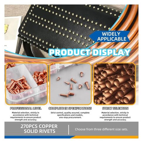 270 Pcs Copper Box with Hand Tapping Flat Head Solid Rivet Round Head Rivet M2 M2.5 M3 Copper Rivet Cap in Kuwait