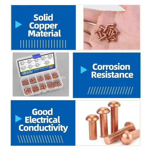 270 Pcs Copper Box with Hand Tapping Flat Head Solid Rivet Round Head Rivet M2 M2.5 M3 Copper Rivet Cap in Kuwait