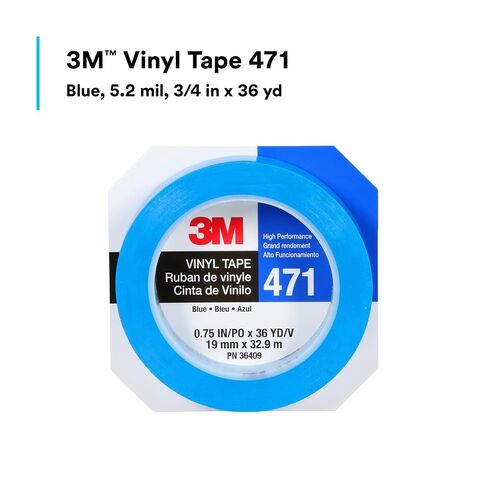 شريط فينيل 3M 471، 3/4 بوصة × 36 ياردة، أزرق، لفة واحدة، بديل طلاء لوضع علامات على الأرضية، والتباعد الاجتماعي، وترميز الألوان، وعلامات السلامة in Kuwait