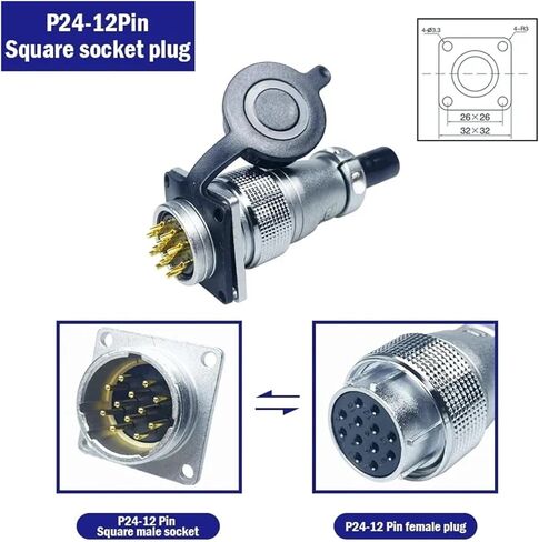 PLS24 التوصيل والمقبس P24 6pin 10pin 12pins 19P الذكور والإناث موصل شفة مربع (P24-12P ذكر أنثى) in Kuwait