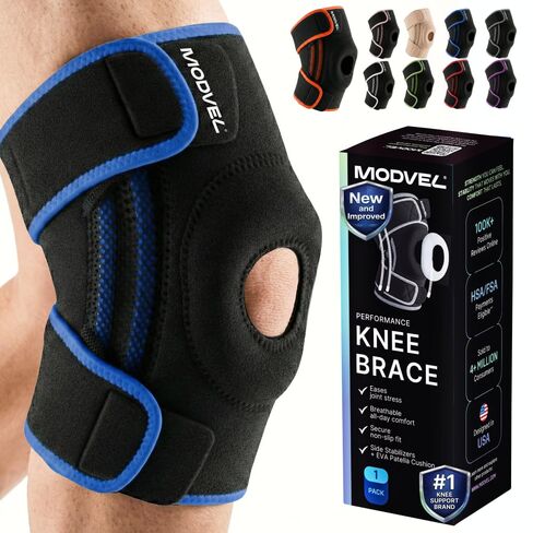 Modvel Knee Brace with Side Stabilizers & Patella Gel Pads for Pain Relief and Joint Support Breathable, Non-Slip Compression Sleeve for Men & Women, Arthritis, Meniscus, ACL Recovery in Kuwait