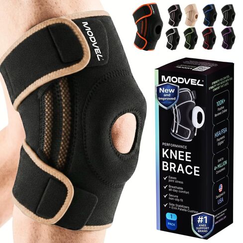 Modvel Knee Brace with Side Stabilizers & Patella Gel Pads for Pain Relief and Joint Support Breathable, Non-Slip Compression Sleeve for Men & Women, Arthritis, Meniscus, ACL Recovery in Kuwait