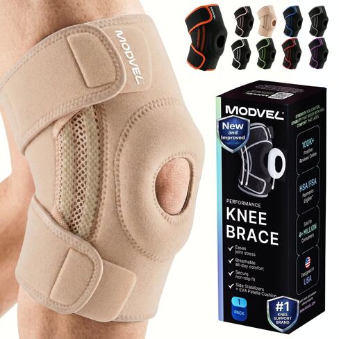 Modvel Knee Brace with Side Stabilizers & Patella Gel Pads for Pain Relief and Joint Support Breathable, Non-Slip Compression Sleeve for Men & Women, Arthritis, Meniscus, ACL Recovery in Kuwait