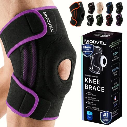 Modvel Knee Brace with Side Stabilizers & Patella Gel Pads for Pain Relief and Joint Support Breathable, Non-Slip Compression Sleeve for Men & Women, Arthritis, Meniscus, ACL Recovery in Kuwait