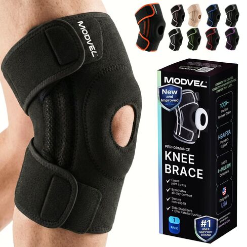 Modvel Knee Brace with Side Stabilizers & Patella Gel Pads for Pain Relief and Joint Support Breathable, Non-Slip Compression Sleeve for Men & Women, Arthritis, Meniscus, ACL Recovery in Kuwait