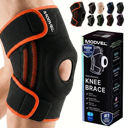 Modvel Knee Brace with Side Stabilizers & Patella Gel Pads for Pain Relief and Joint Support Breathable, Non-Slip Compression Sleeve for Men & Women, Arthritis, Meniscus, ACL Recovery in Kuwait