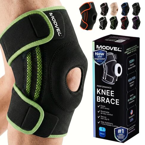 Modvel Knee Brace with Side Stabilizers & Patella Gel Pads for Pain Relief and Joint Support Breathable, Non-Slip Compression Sleeve for Men & Women, Arthritis, Meniscus, ACL Recovery in Kuwait