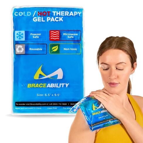 دعامة ظهر للعمل من BraceAbility + حزمة حزمة ساخنة/باردة قابلة لإعادة الاستخدام - حزام شفاء من إصابات الرفع الثقيلة مع أحزمة كتف، ضغط جل 6.5 بوصة × 9.5 بوصة لتخفيف آلام الظهر (4XL) in Kuwait