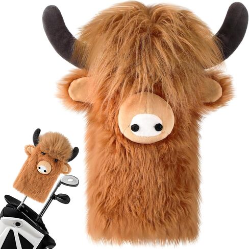 Lewtemi Highland Cow Driver Head Cover Funny Animal Golf Clubs Driver Head Cover Plush Farm Inspired Animal Theme Golf Gift for Men Women in Kuwait