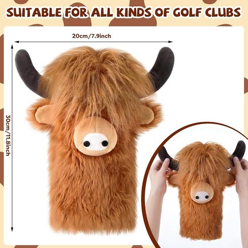 Lewtemi Highland Cow Driver Head Cover Funny Animal Golf Clubs Driver Head Cover Plush Farm Inspired Animal Theme Golf Gift for Men Women in Kuwait