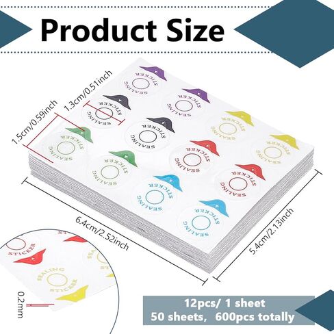 PH PandaHall 600pcs قارورة ختم ملصق 6 ألوان ذاتية اللصق ختم تسميات لأغطية الألومنيوم البلاستيكية دائرة قارورة غطاء ملصقات مانعة للتسرب ملصق لغطاء زجاجة 13 مم منظمة المنزل مختبر in Kuwait