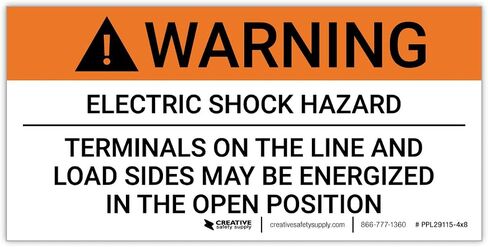 Warning: Electric Shock Hazard Terminals May Be Energized - Arc Flash Label - 2" x 4" (Pack of 5) in Kuwait