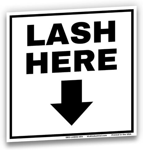Lash Here Labels with Down Arrow, 8-Pack, 4" x 4" Heavy-Duty Cargo Tie Down Point Decals, Trailer Lashing Point Markers for Flatbeds, Equipment Trailers, Cargo Securement & Transportation Applications in Kuwait