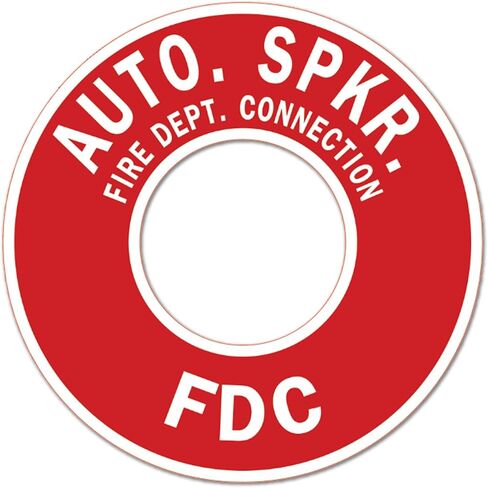2 Pack 12" Auto Spkr FDC Round Vinyl Label Fire Department Connection Sticker – Red & White Automatic Sprinkler System Notice – High-Visibility Weatherproof Decal for FDC Piping & Wall Plates in Kuwait
