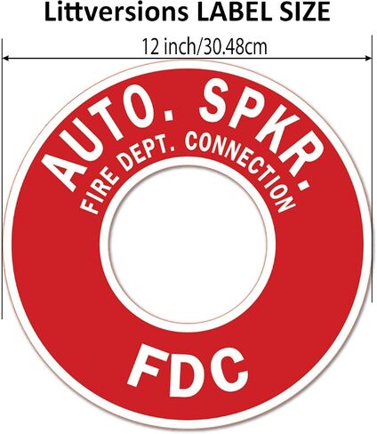 2 Pack 12" Auto Spkr FDC Round Vinyl Label Fire Department Connection Sticker – Red & White Automatic Sprinkler System Notice – High-Visibility Weatherproof Decal for FDC Piping & Wall Plates in Kuwait