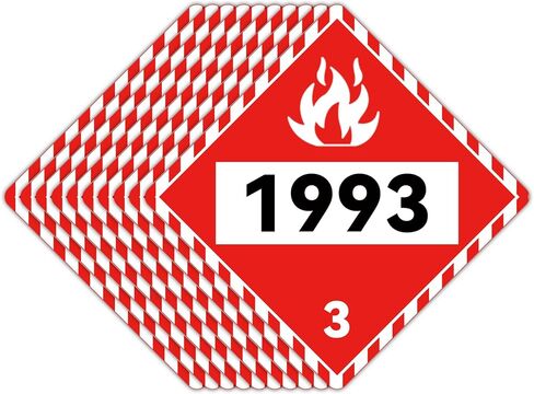 1993 Flammable Liquid Placard 12 Pack Class 3 DOT Hazmat Vinyl Signs | UN 1993 Class 3 Hazmat Placards 10.75x10.75" – DOT 49 CFR Compliant Removable Vinyl for Trucks, Tanks & Freight in Kuwait