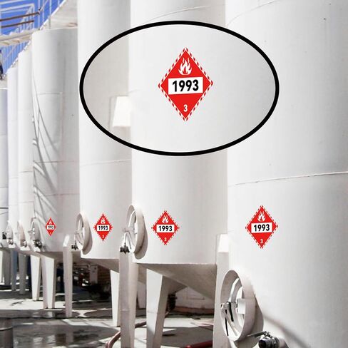 1993 Flammable Liquid Placard 12 Pack Class 3 DOT Hazmat Vinyl Signs | UN 1993 Class 3 Hazmat Placards 10.75x10.75" – DOT 49 CFR Compliant Removable Vinyl for Trucks, Tanks & Freight in Kuwait