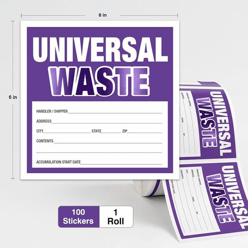 Universal Waste Labels, Waterproof and Tear-Resistant, 6x6 Roll EPA Compliance Vinyl 100 Stickers per Roll in Kuwait