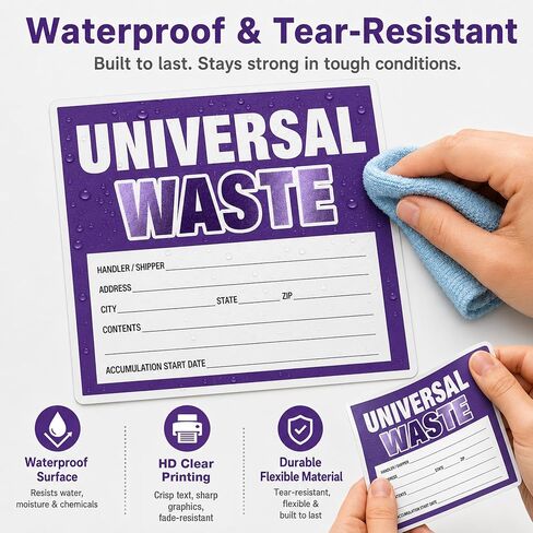 Universal Waste Labels, Waterproof and Tear-Resistant, 6x6 Roll EPA Compliance Vinyl 100 Stickers per Roll in Kuwait