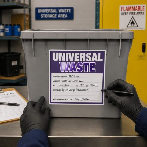 Universal Waste Labels, Waterproof and Tear-Resistant, 6x6 Roll EPA Compliance Vinyl 100 Stickers per Roll in Kuwait