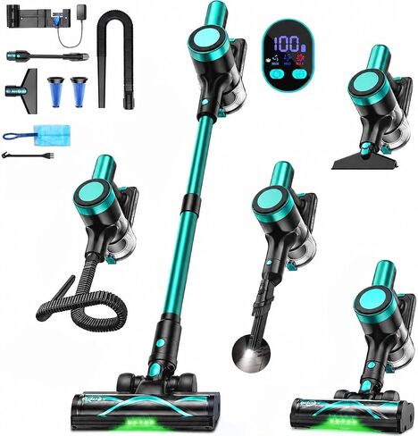 Cordless Vacuum Cleaner,58kPa/10-in-1 Stick Vacuum with 29-inch Hose and LED Lighting Brush,55Mins Runtime Vacuum Cleaner for Home,Self-Standing Vacuum with Anti-Tangle Brush for Pet Hair/Carpet/Floor in Kuwait