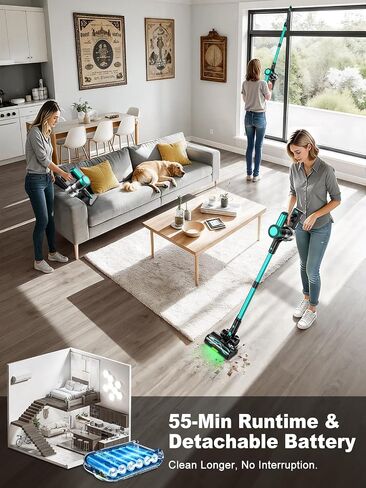 Cordless Vacuum Cleaner,58kPa/10-in-1 Stick Vacuum with 29-inch Hose and LED Lighting Brush,55Mins Runtime Vacuum Cleaner for Home,Self-Standing Vacuum with Anti-Tangle Brush for Pet Hair/Carpet/Floor in Kuwait