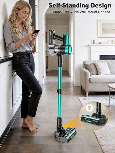 Cordless Vacuum Cleaner,58kPa/10-in-1 Stick Vacuum with 29-inch Hose and LED Lighting Brush,55Mins Runtime Vacuum Cleaner for Home,Self-Standing Vacuum with Anti-Tangle Brush for Pet Hair/Carpet/Floor in Kuwait