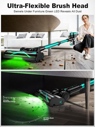 Cordless Vacuum Cleaner,58kPa/10-in-1 Stick Vacuum with 29-inch Hose and LED Lighting Brush,55Mins Runtime Vacuum Cleaner for Home,Self-Standing Vacuum with Anti-Tangle Brush for Pet Hair/Carpet/Floor in Kuwait